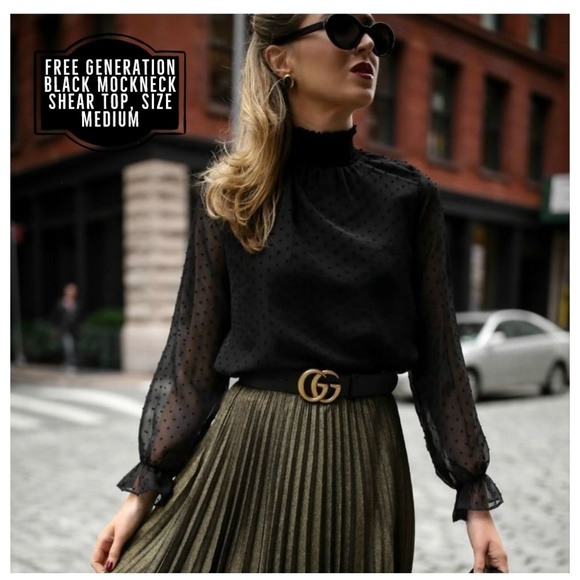 2XHP! Free Generation Black Mock neck Shear Top - Picture 2 of 8